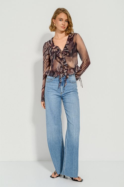 Long sleeve sheer top with zebra print