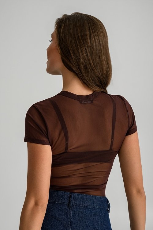 Mesh tulle t-shirt with print