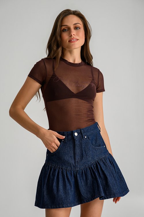 Mesh tulle t-shirt with print