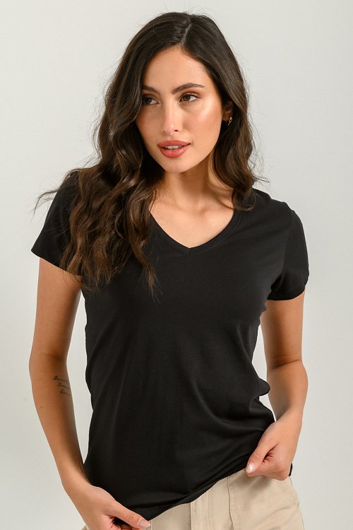 Ρούχα>Μπλούζες>T-Shirt Basic t-shirt με V ντεκολτέ (BLACK)