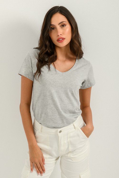 Ρούχα>Μπλούζες>T-Shirt Basic t-shirt με V ντεκολτέ (GRAY MARL)