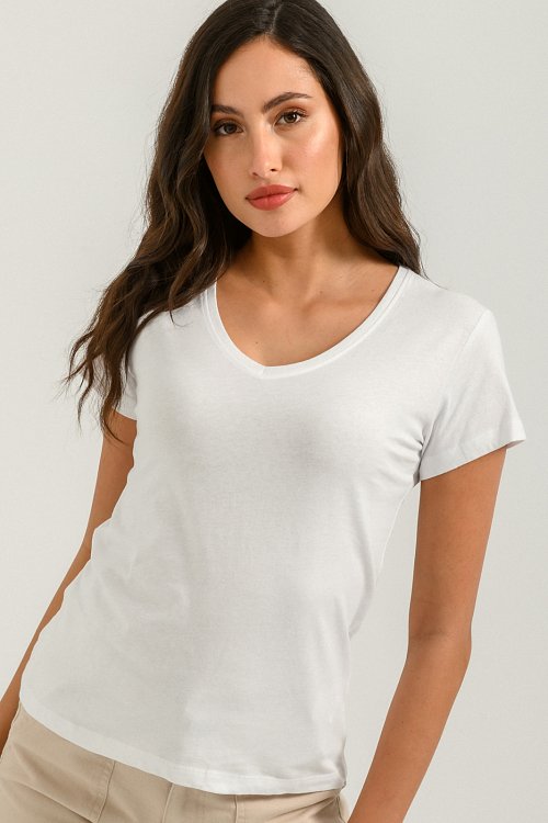 Ρούχα>Μπλούζες>T-Shirt Basic t-shirt με V ντεκολτέ (WHITE)