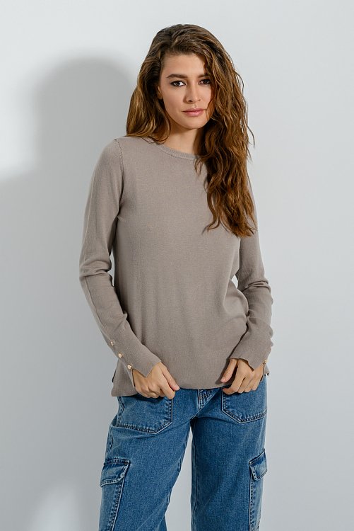 pinkwoman Basic πλεκτό με λεπτομέρεια κουμπιών (TAUPE) - 3