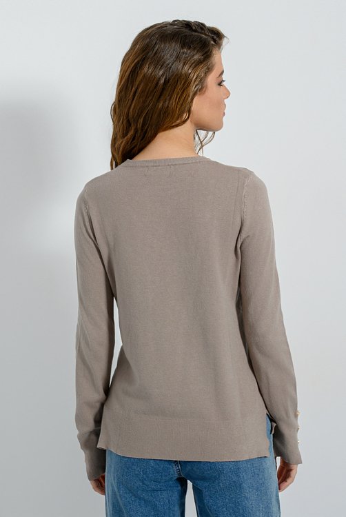 pinkwoman Basic πλεκτό με λεπτομέρεια κουμπιών (TAUPE) - 5