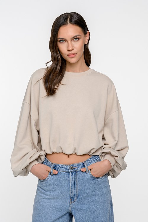 Cropped sweatshirt with balloon sleeves