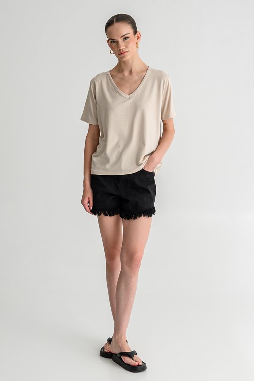 pinkwoman Basic μπλούζα με V λαιμόκοψη (SAND) - 2
