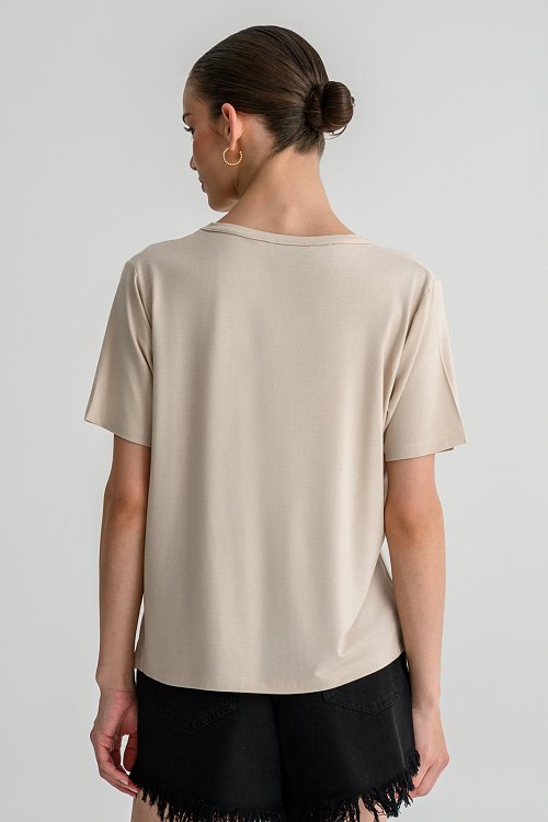 pinkwoman Basic μπλούζα με V λαιμόκοψη (SAND) - 4
