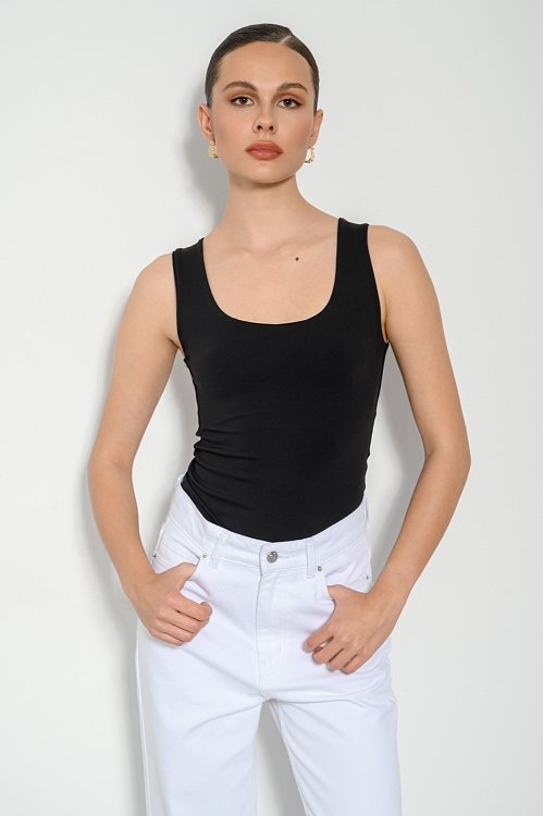 pinkwoman Λύκρα τοπ με φαρδιές τιράντες (BLACK) - 3