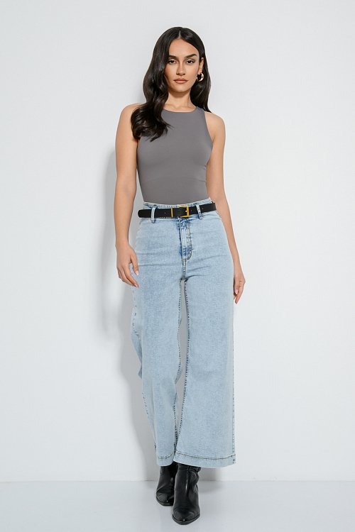 pinkwoman Λύκρα κορμάκι με halter λαιμόκοψη (GREY) - 2
