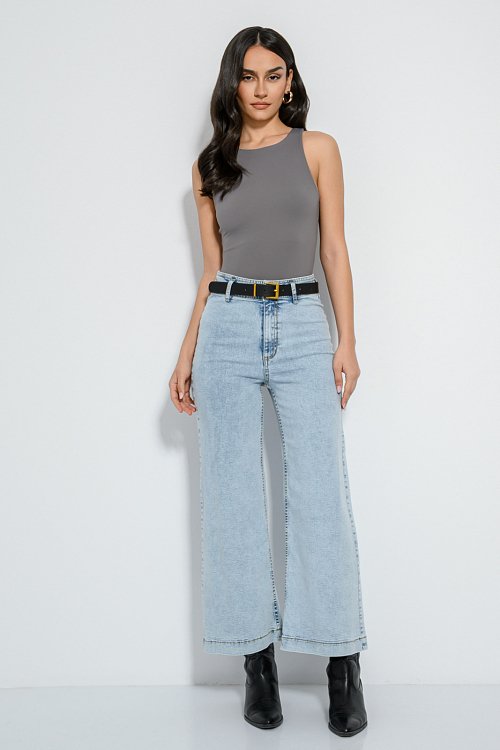 pinkwoman Λύκρα κορμάκι με halter λαιμόκοψη (GREY) - 6