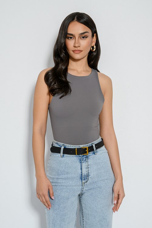 pinkwoman Λύκρα κορμάκι με halter λαιμόκοψη (GREY) - 7