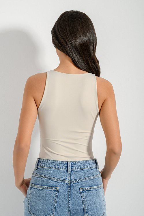 pinkwoman Λύκρα κορμάκι με halter λαιμόκοψη (STONE) - 5