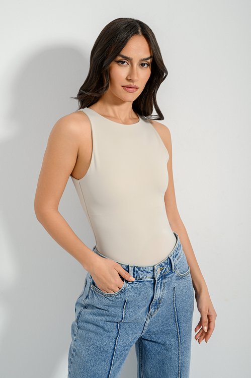 pinkwoman Λύκρα κορμάκι με halter λαιμόκοψη (STONE) - 7