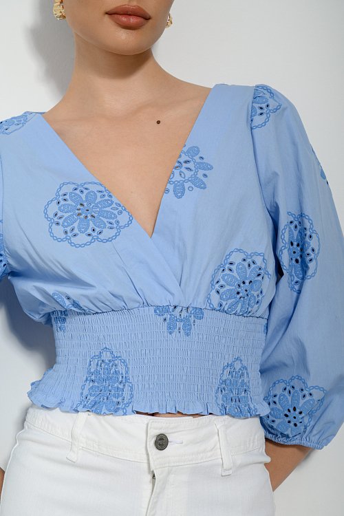 pinkwoman Broderie τοπ με διάτρητα σχέδια και σφηκοφωλιά (CIEL) - 6