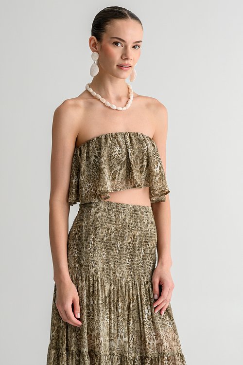 Strapless κροπ τοπ με snake print