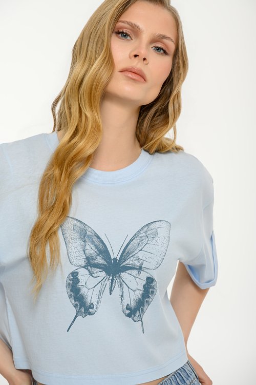 Κροπ t-shirt με τύπωμα