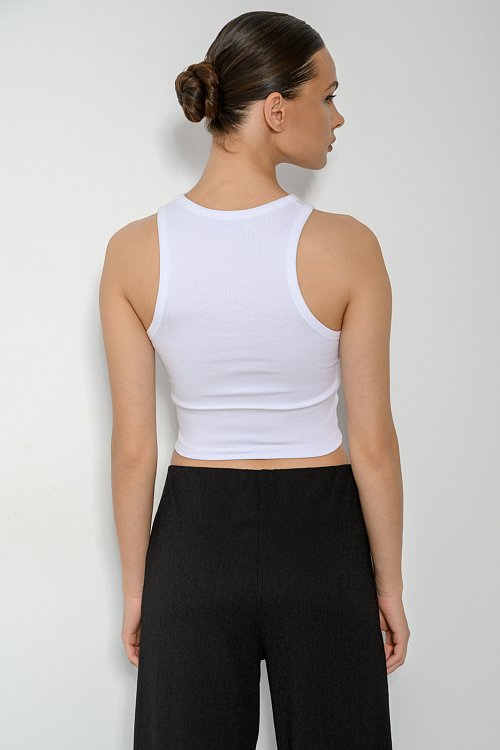 pinkwoman Ριπ αμάνικο τοπ με halter λαιμόκοψη (WHITE) - 5