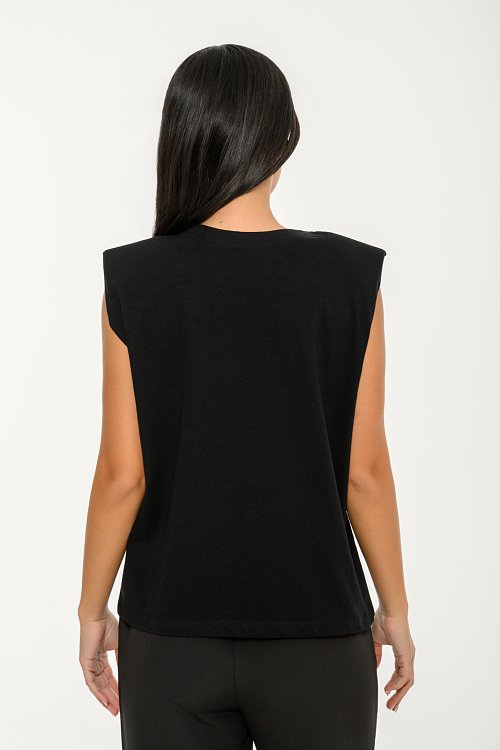 Sleeveless t-shirt with flower details and shoulder pads
