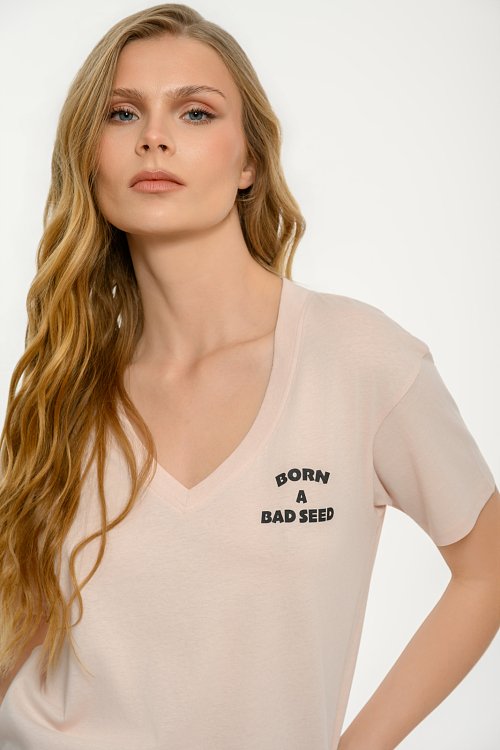 T-shirt with front print and V neckline