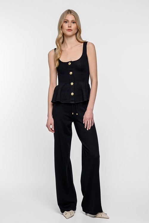 Knit peplum top with golden buttons detail