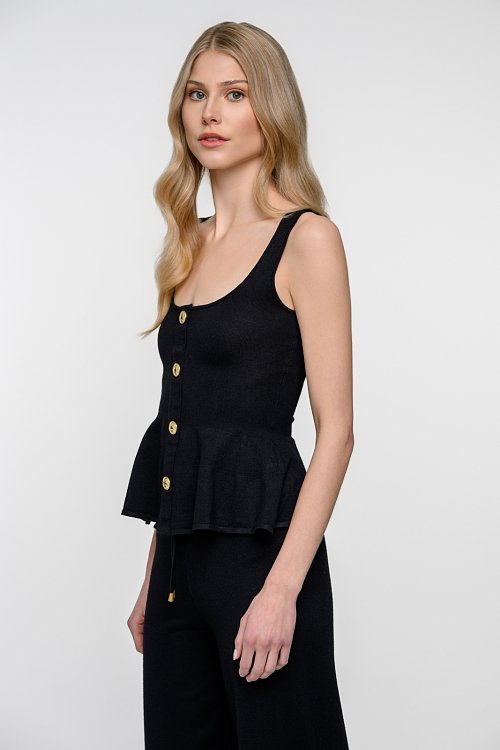 Knit peplum top with golden buttons detail