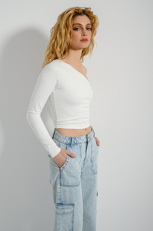 pinkwoman Λύκρα κροπ τοπ με έναν ώμο (OFF WHITE) - 7