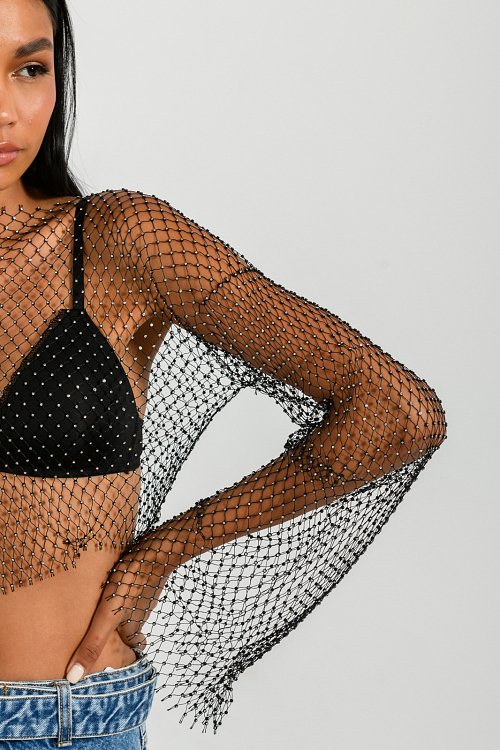 Chain mesh cropped top with strass details