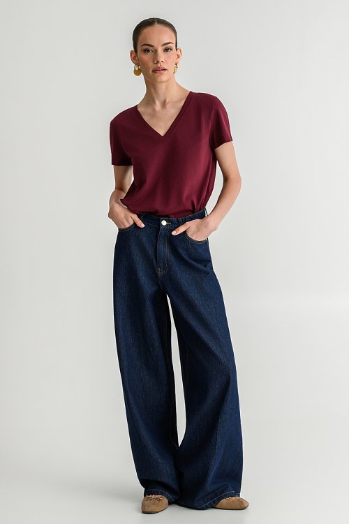 Basic t-shirt με V λαιμόκοψη (BERRY)