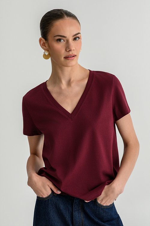 Basic t-shirt με V λαιμόκοψη (BERRY)