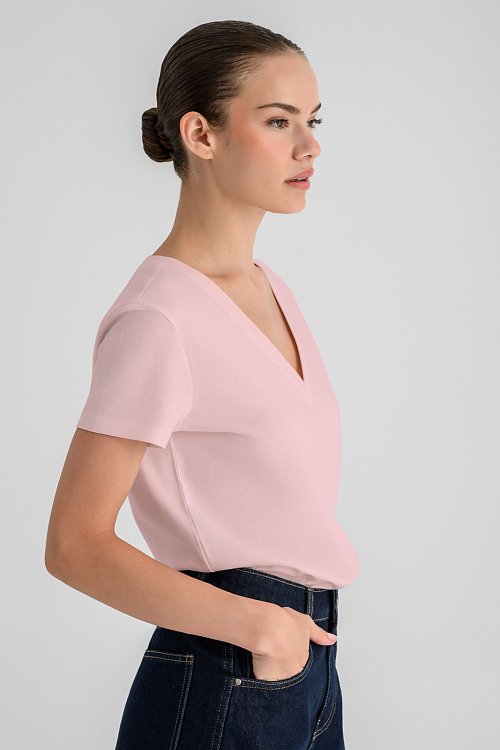 Basic t-shirt με V λαιμόκοψη (LIGHT PINK)