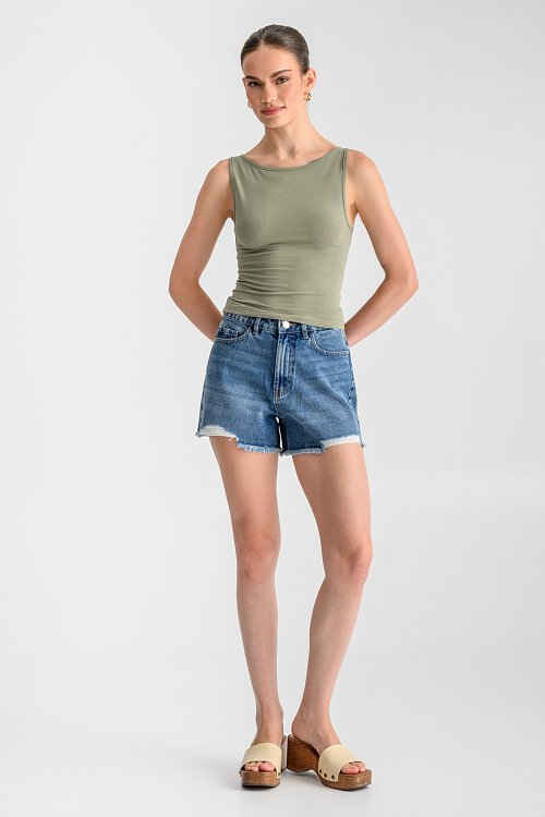 Αμάνικο basic κροπ τοπ (LIGHT KHAKI) - pinkwoman - 