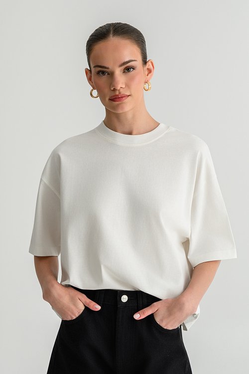 pinkwoman Basic κοντομάνικο t-shirt (OFF WHITE) - 4
