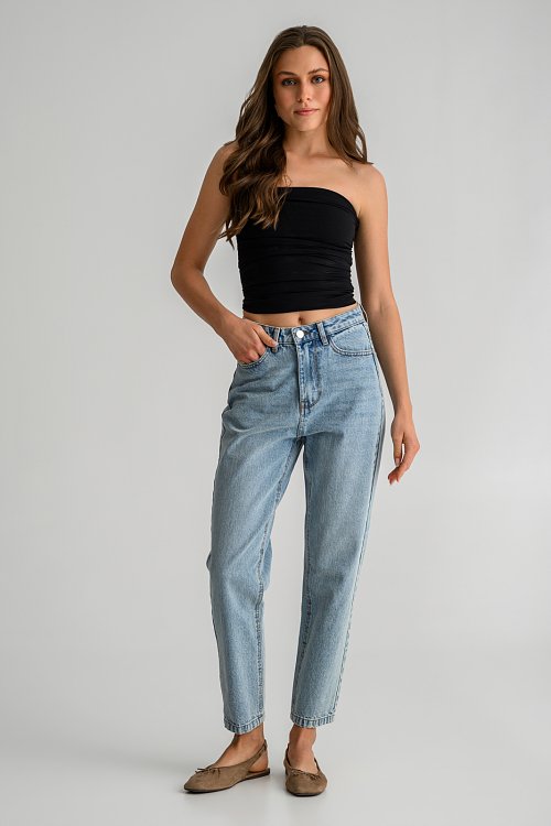 Strapless lycra crop top with shirring details