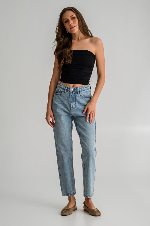 Strapless lycra crop top with shirring details
