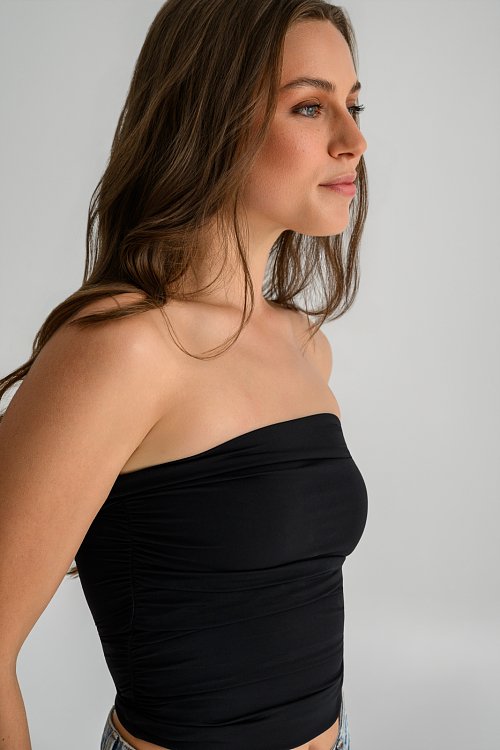 Strapless lycra crop top with shirring details