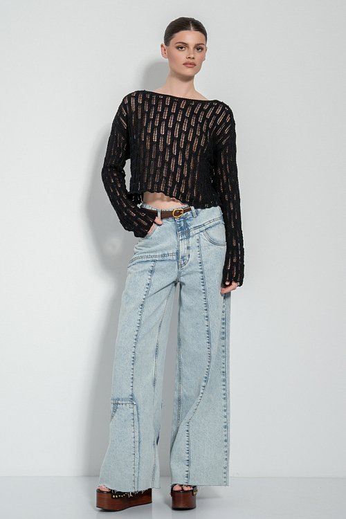 Crochet knit top with long sleeves