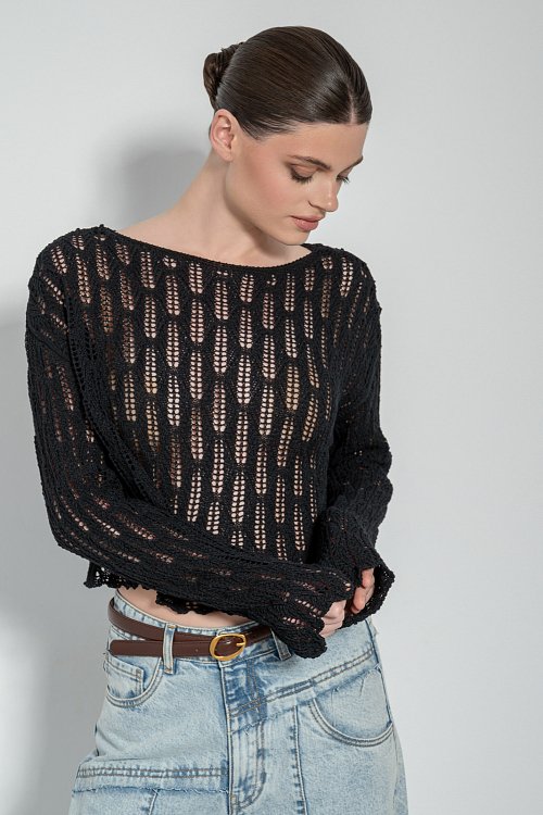 Crochet knit top with long sleeves
