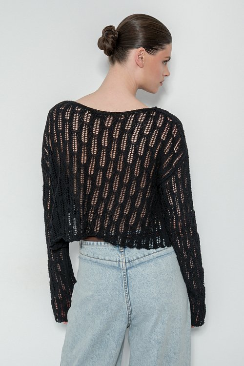 Crochet knit top with long sleeves