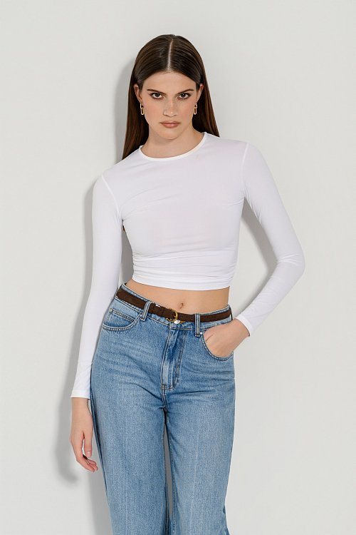 Λύκρα κροπ τοπ με μακριά μανίκια (WHITE)