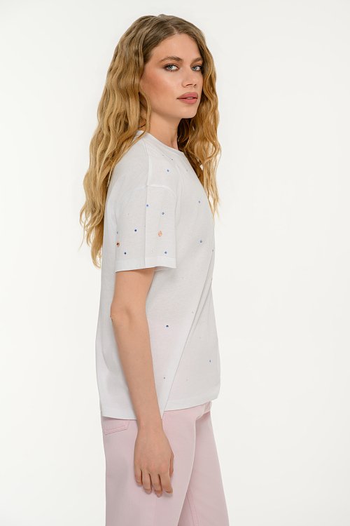 T-shirt with multicoloured decorative rhinestones