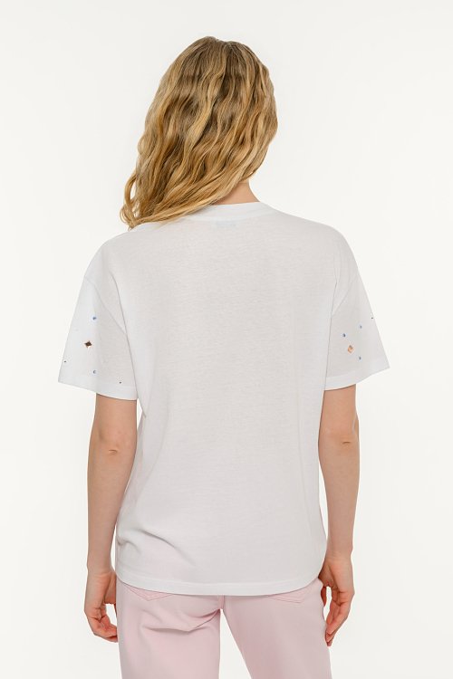 T-shirt with multicoloured decorative rhinestones