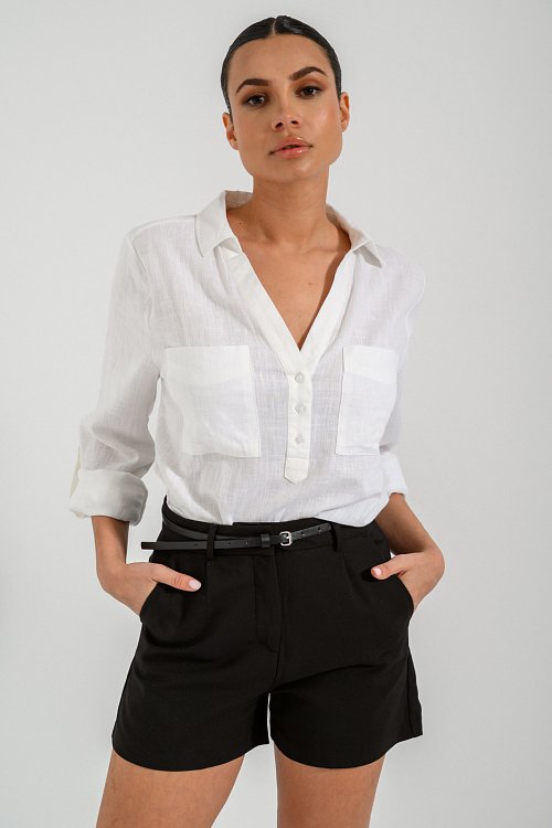 Ρούχα>Μπλούζες>Μπλούζες – Τοπ Λινή μπλούζα με κουμπιά (WHITE)