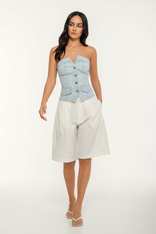 pinkwoman Ντένιμ strapless μπούστο σε στυλ κορσέ (LIGHT BLUE) - 2