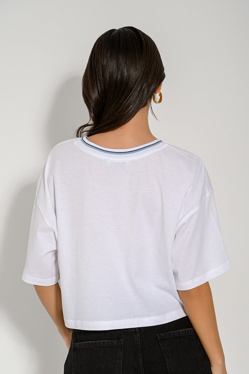 pinkwoman Κροπ t-shirt με τύπωμα (WHITE) - 4