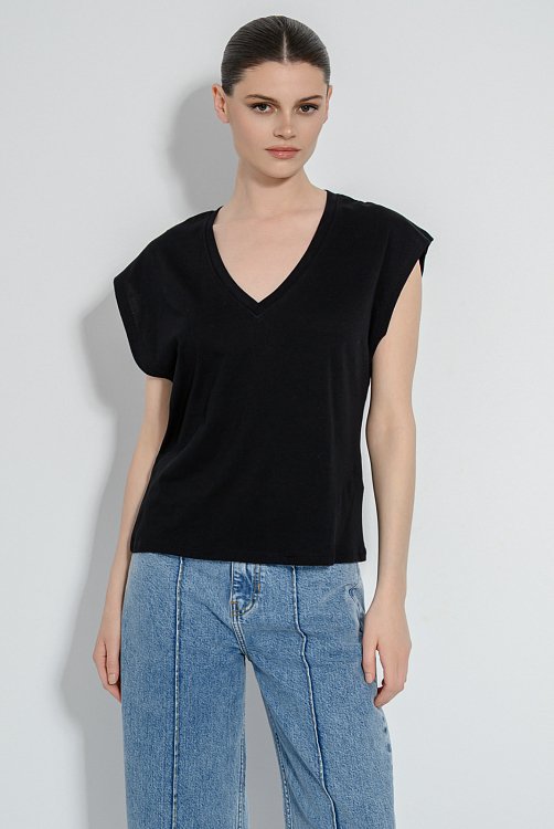 pinkwoman T-shirt με V ντεκολτέ (BLACK) - 3