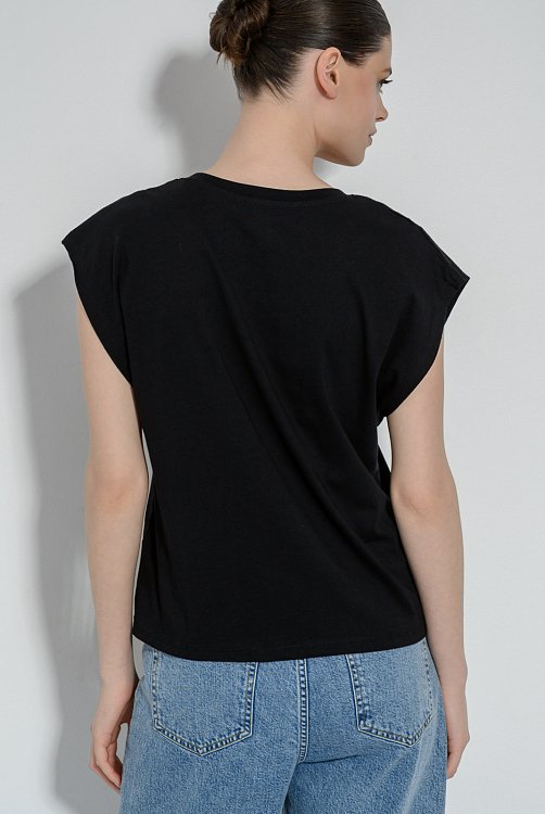 pinkwoman T-shirt με V ντεκολτέ (BLACK) - 5