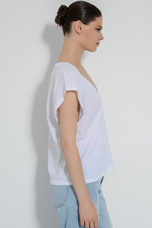 pinkwoman T-shirt με V ντεκολτέ (WHITE) - 4