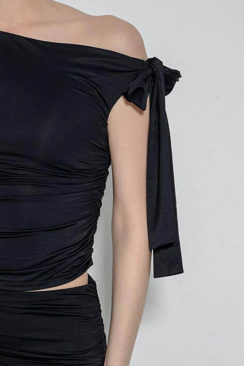 pinkwoman Λύκρα τοπ με δέσιμο στον ώμο και σούρες (BLACK) - 7