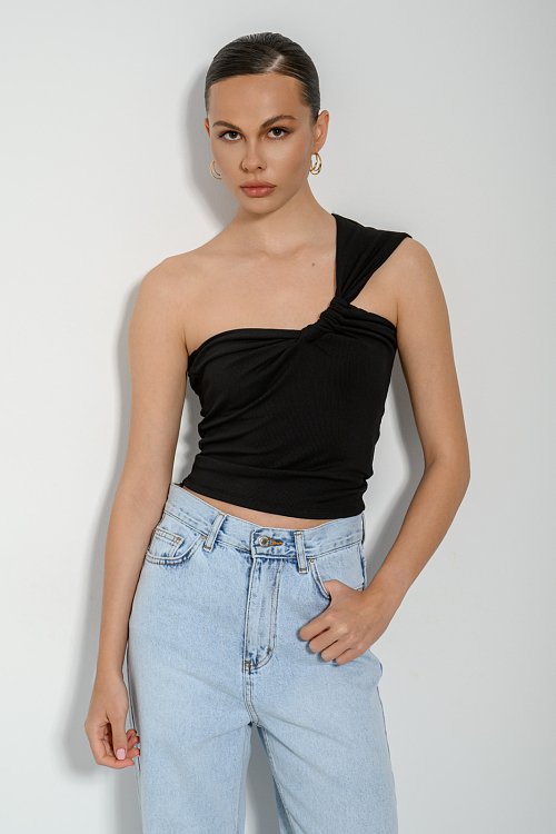 Rib cropped top with one shoulder