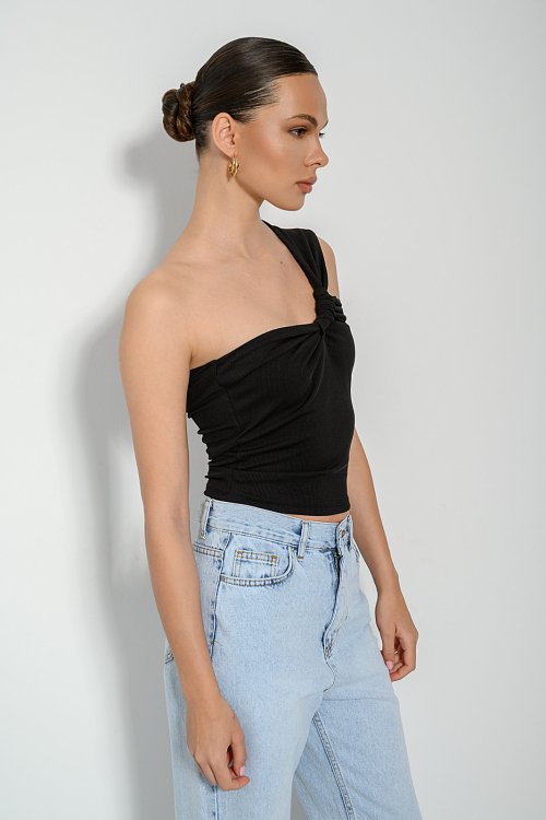 Rib cropped top with one shoulder